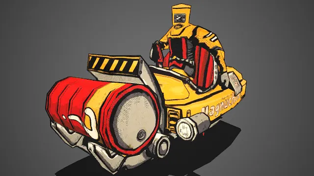 卡通  运输载具  拖拉机  赛博朋克  火焰纹路  警示  工业