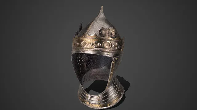 中世纪风格  骑士头盔  雕花与铆钉  金属  护颈甲  艺术感  