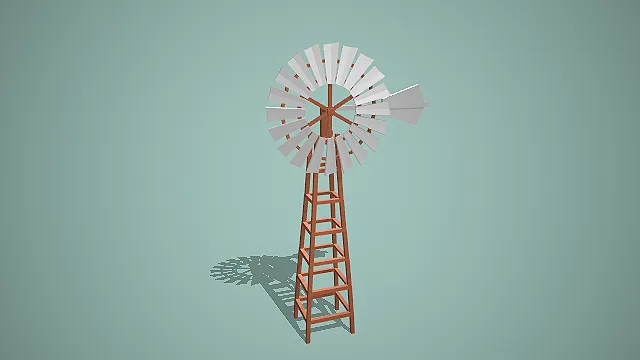 低多边形美式农场风车 3D 模型 乡村场景装饰搭建素材
