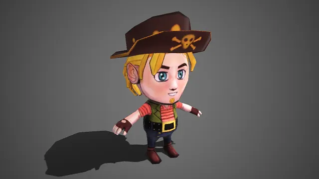 Q 版海盗  角色模型  大头萌系造型  精灵耳  骷髅标识  卡通可爱  冒险类