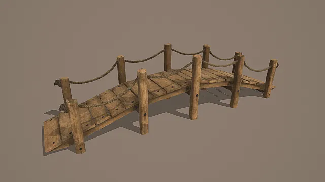 中世纪简约风原木绳索便桥3D模型