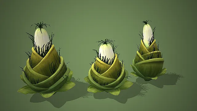 绿鞘白芯尖刺奇幻花苞植物组合 3D 模型