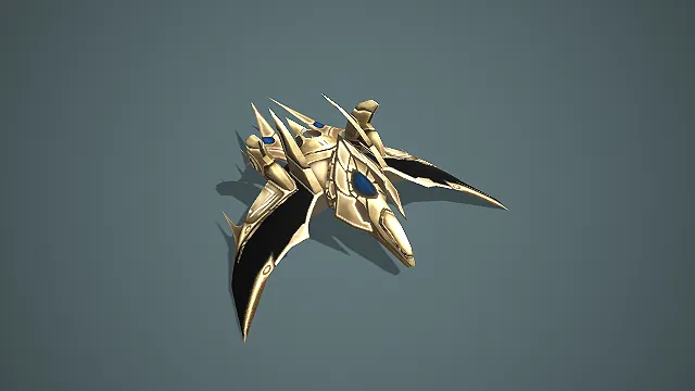 科幻星灵金翼尖刺星际战机 3D 模型 神族高速作战载具素材