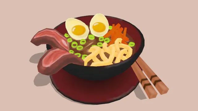 一碗面条有鸡蛋肉葱花筷子食物汤食