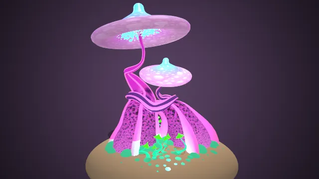 风格化魔法蘑菇真菌场景草丛