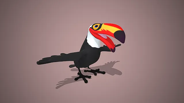 一个卡通风格的，常见鸟类卡通动物巨嘴鸟3D模型