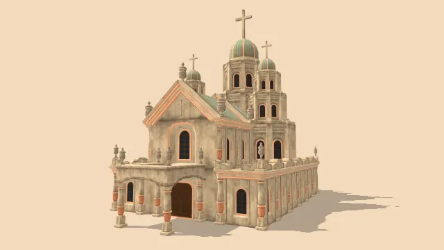 风格化复古教堂建筑场景