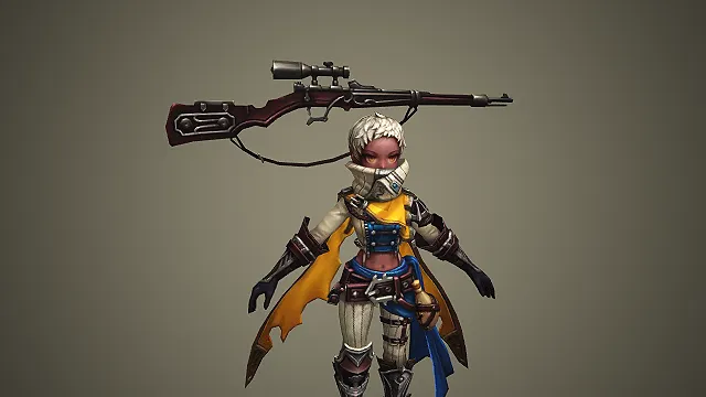 卡通 Q 版沙漠探险风女火枪手带狙击步枪 3D 游戏角色模型