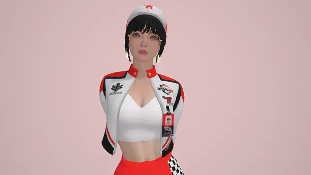 3D卡通风格赛车服女性角色模型，创意设计（3D角色、卡通风格、时尚动感，活力，角色设计主题）