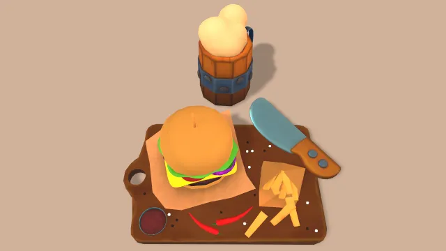 汉堡啤酒案板薯条食物刀