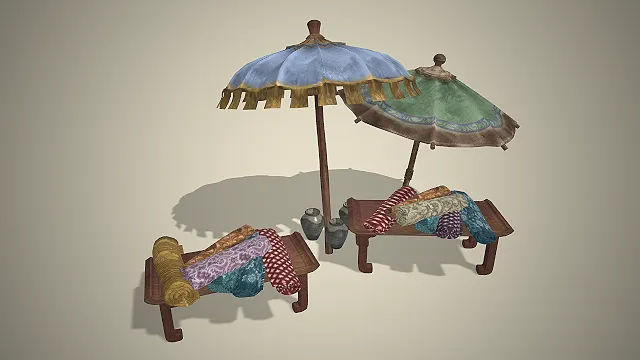 古风布匹摊  写实风市集  多纹样丝绸  布料商铺