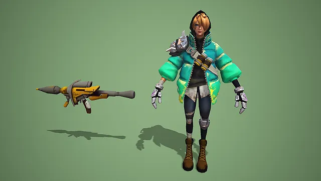 赛博朋克风涂鸦棉服女枪手角色 3D 模型 含武器