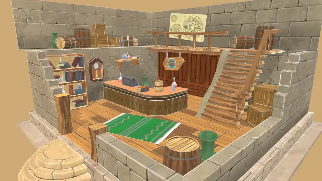 幻想手绘商店房间内饰书本道具场景