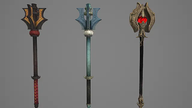 纹章魔能长柄游戏武器套装3D模型 