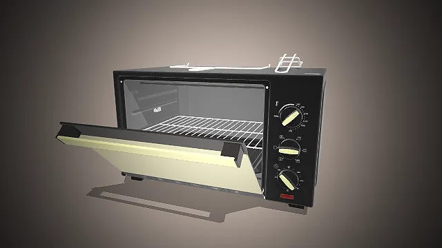 一个黑黄配色的台式电烤箱3D模型