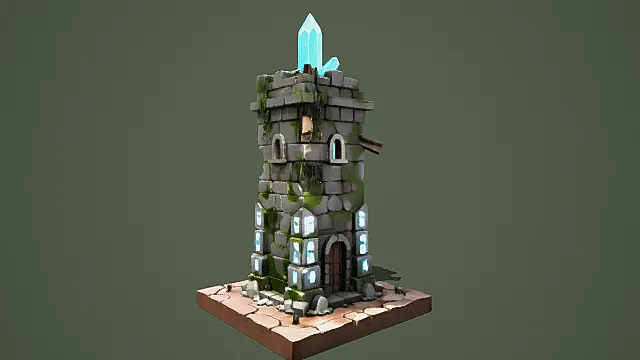 卡通风格奇幻石制哨塔场景3D模型