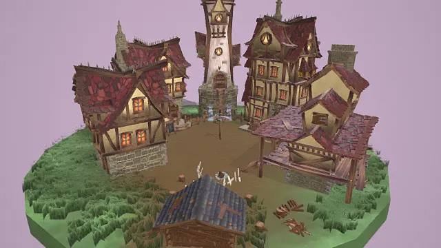 3D卡通风格奇幻村庄场景模型，创意设计（3D场景、卡通风格、童话奇幻风，场景设计主题）