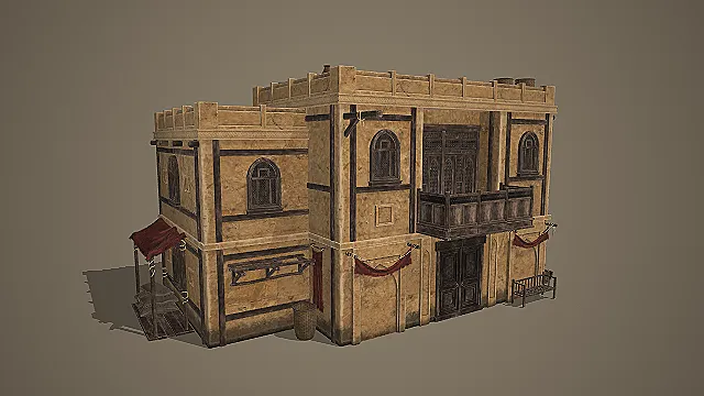 西域风情双层特色商铺建筑模型 