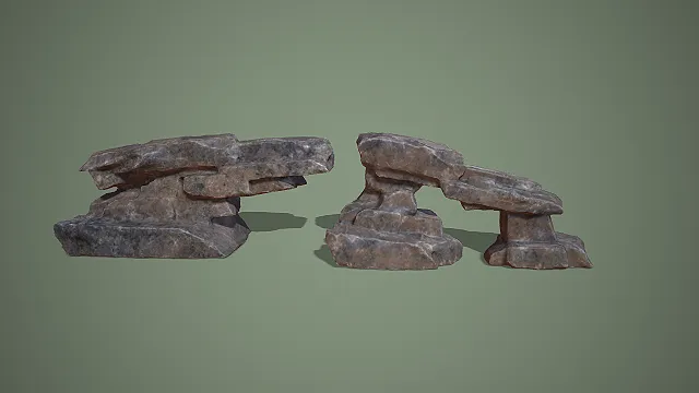 双款异形层叠岩石 3D 模型 自然场景搭建素材合集