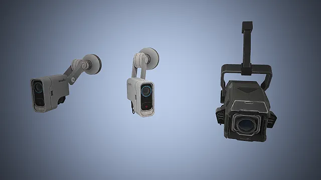 一组不同款式的科幻风格监控摄像头模型