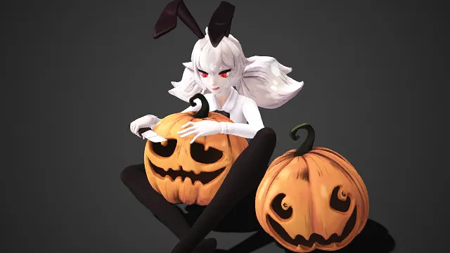 暗黑  万圣节  兔耳少女  红瞳  南瓜灯  节日题材  二次元  