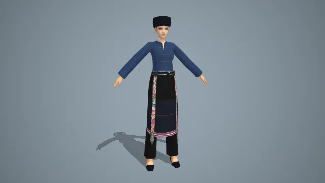 哈尼族蓝黑配色传统服饰女性角色 3D 模型