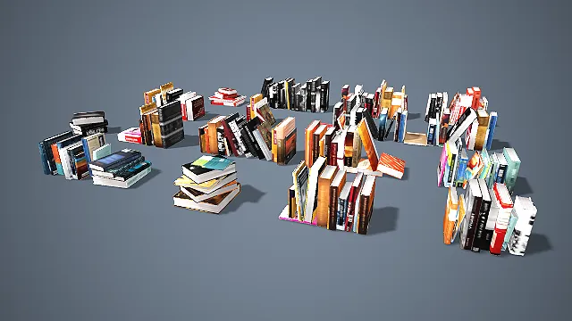 多品类破旧散放书籍套装 3D 模型
