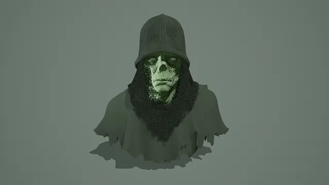 3D写实风格亡灵战士半身像模型，创意设计（3D亡灵战士、写实风格、暗黑奇幻、亡灵主题、写实设计感）