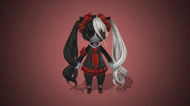 哥特风  卡通猫咪  双马尾  水手服  黑猫