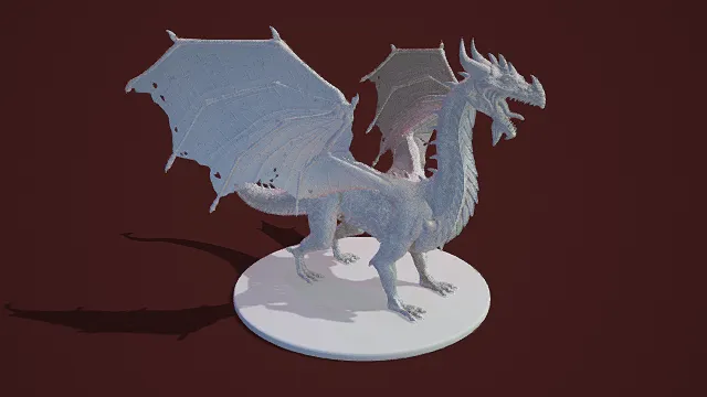 3D写实风白色巨龙模型，创意设计（3D白色巨龙、写实风格、威严神秘、奇幻生物、雕塑质感）