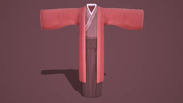 红色传统汉服3D模型，含内搭与下裳设计