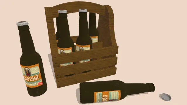 木质篮子装有啤酒玻璃瓶包装饮品