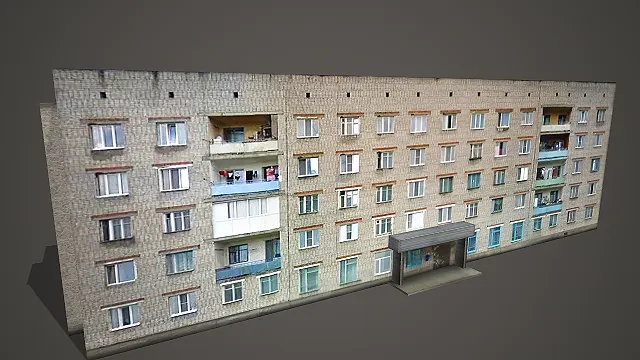 浅砖面多层居民楼带平顶门廊多阳台 3D 模型