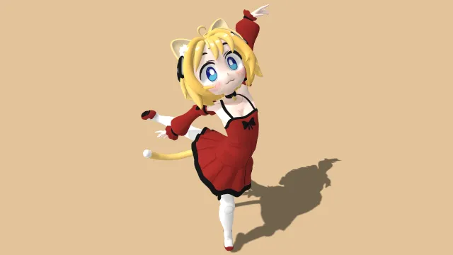 猫耳兽娘  红色洛丽塔裙  芭蕾舞蹈  金发蓝瞳