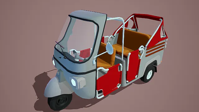 低多边形风格三轮汽车3D模型，简约设计