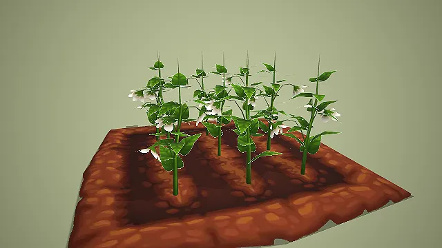 卡通方形菜地开花期作物 3D 模型 游戏农场种植道具资产