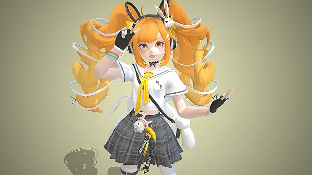 安琪拉  时之奇旅皮肤  兔耳耳机  格子百褶裙