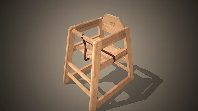 一个原木色实木儿童餐椅3D模型