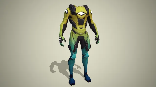 黄绿色机甲服装身上有亮灯装饰