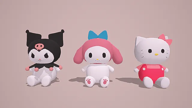 萌系卡通风三丽鸥Q版玩偶组合3D模型