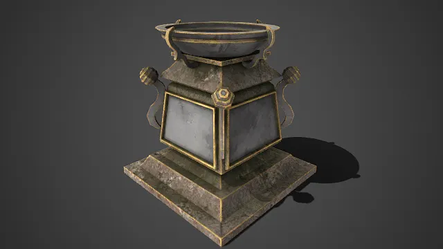 写实风格  古宗教祭祀用香炉  方形层级结构  铜质装饰  敞口炉盆  仪式感  古朴厚重