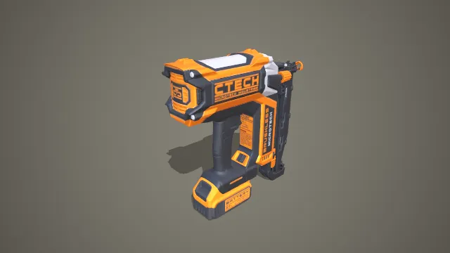 橙黑灰三色锂电直钉枪 3D 低多边形打钉工具模型