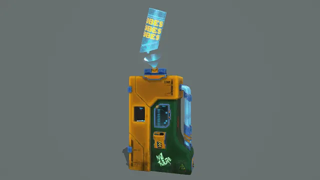 3D卡通风格科幻自动售货机模型，创意设计（3D售货机、卡通风格、科幻风，售货机设计主题）
