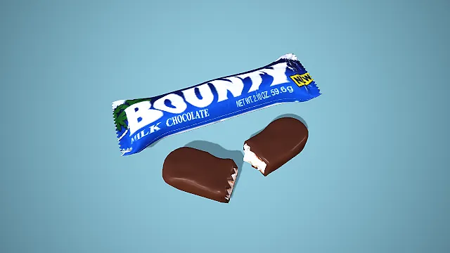 卡通风格 Bounty 椰蓉巧克力组合 3D 低多边形零食场景装饰模型