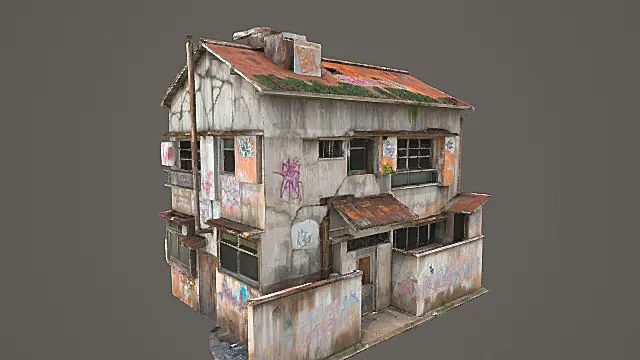 末日荒废风涂鸦民居3D模型