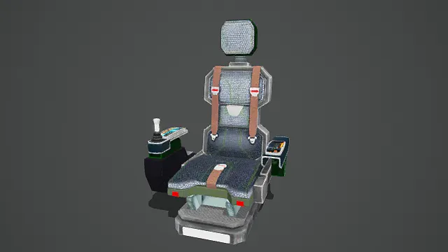卡通风格3D科幻操控座椅模型，创意设计（卡通科幻操控座椅、3D模型、操控座椅造型、蜂窝状纹理、安全带、操控台）