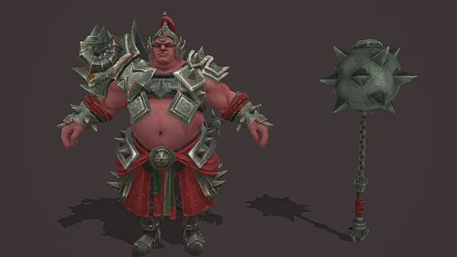 奇幻猛将风格男性角色模型（红银配色战甲造型）