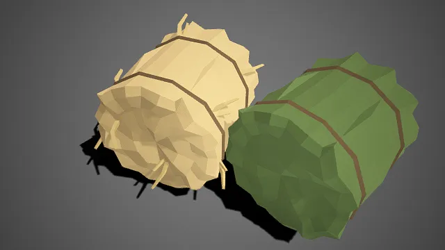 低多边形  农场草料  干草质感  棕绳捆扎  圆柱状  草垛  农场牧场类