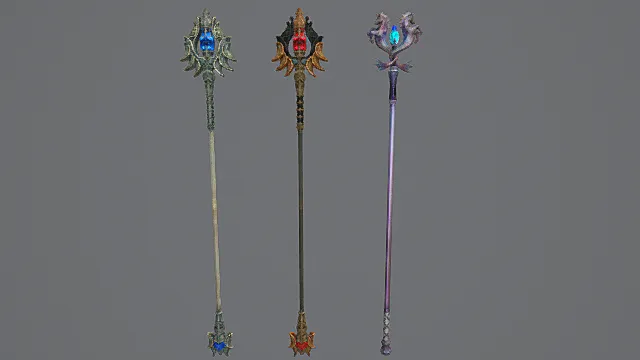 圣邪元素法杖套装游戏武器3D模型