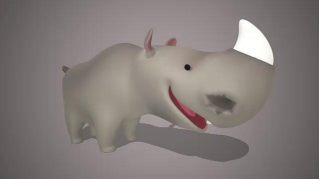 一个Q版风格的，常见非洲草原卡通动物犀牛模型